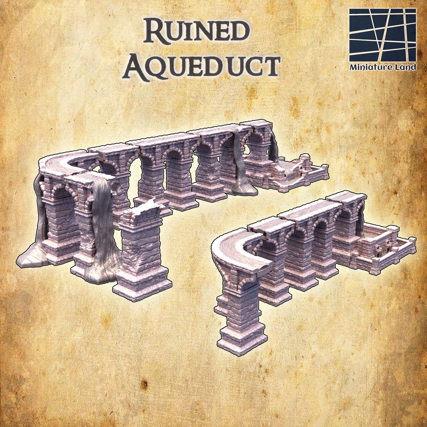 Ruined Aqueduct - Tabletop Terrain - 28 MM, Tabletop 3D Printed Terrain by MiniatureLand, Perfect for Wargaming and RPGs