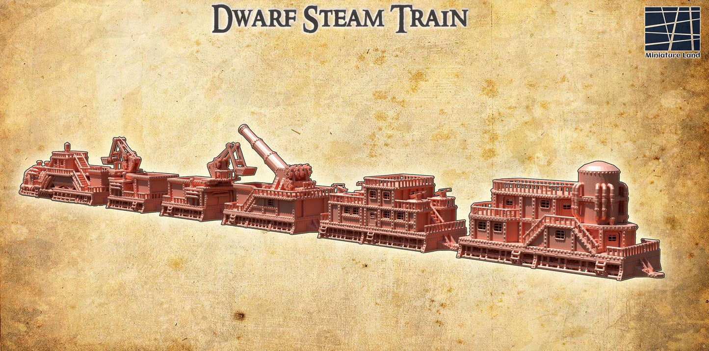 Dwarf Steam Train - Tabletop Terrain - 28 MM, Tabletop 3D Printed Terrain by MiniatureLand, Perfect for Wargaming and RPGs