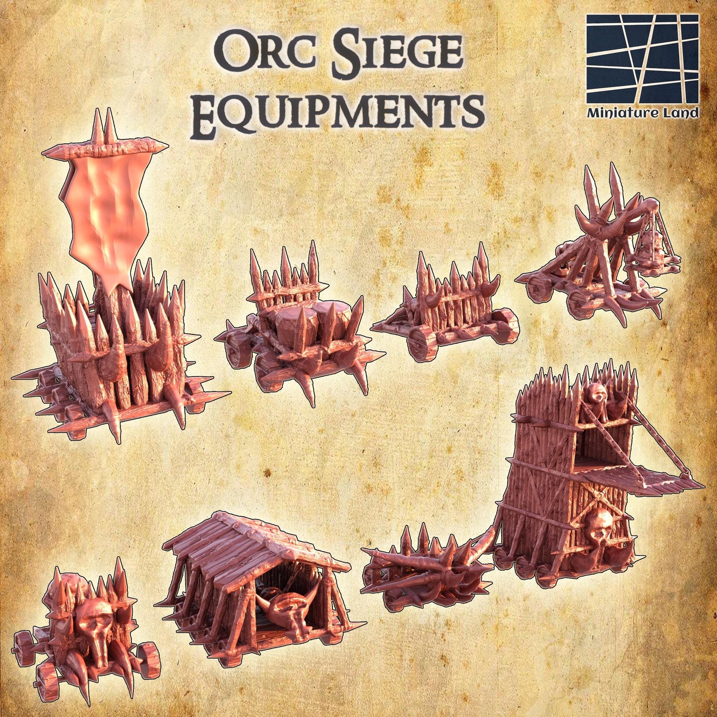 Orc Siege Weapons - Tabletop Terrain - 28 MM, Tabletop 3D Printed Terrain by MiniatureLand, Perfect for Wargaming and RPGs