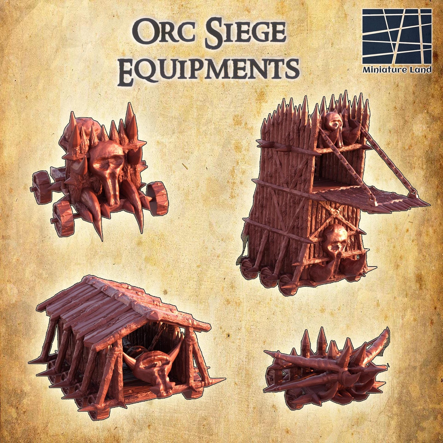 Orc Siege Weapons - Tabletop Terrain - 28 MM, Tabletop 3D Printed Terrain by MiniatureLand, Perfect for Wargaming and RPGs