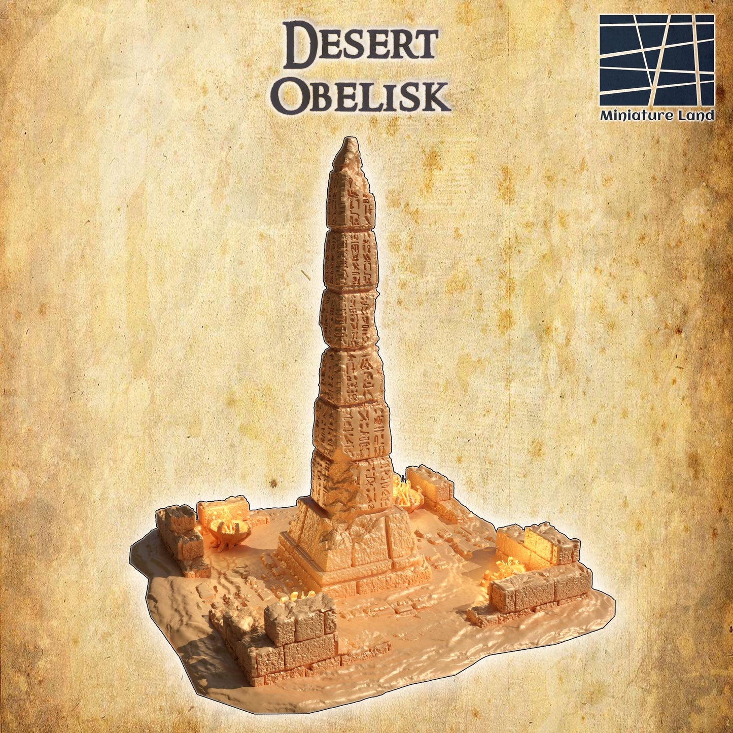 Desert Obelisk - Tabletop Terrain - 28 MM 3D Printed Terrain by MiniatureLand, Perfect for Wargaming and RPGs