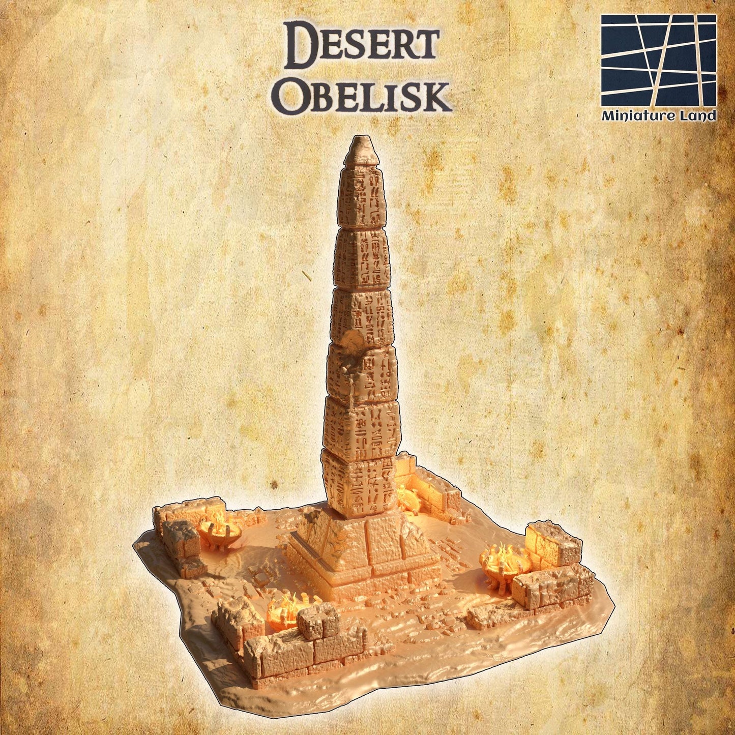 Desert Obelisk - Tabletop Terrain - 28 MM 3D Printed Terrain by MiniatureLand, Perfect for Wargaming and RPGs