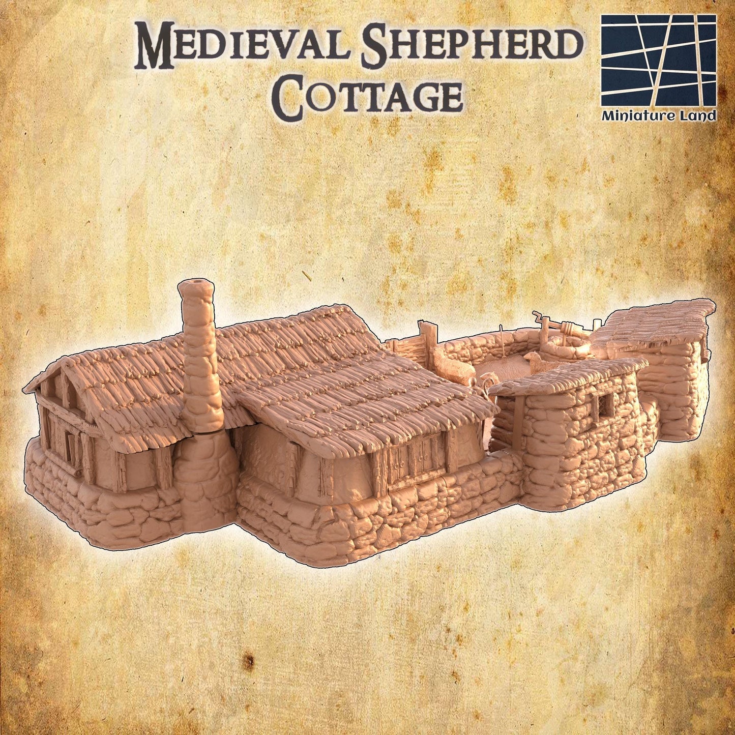 Medieval Shepherd Cottage - Tabletop Terrain - 28 MM, Tabletop 3D Printed Terrain by MiniatureLand, Perfect for Wargaming and RPGs