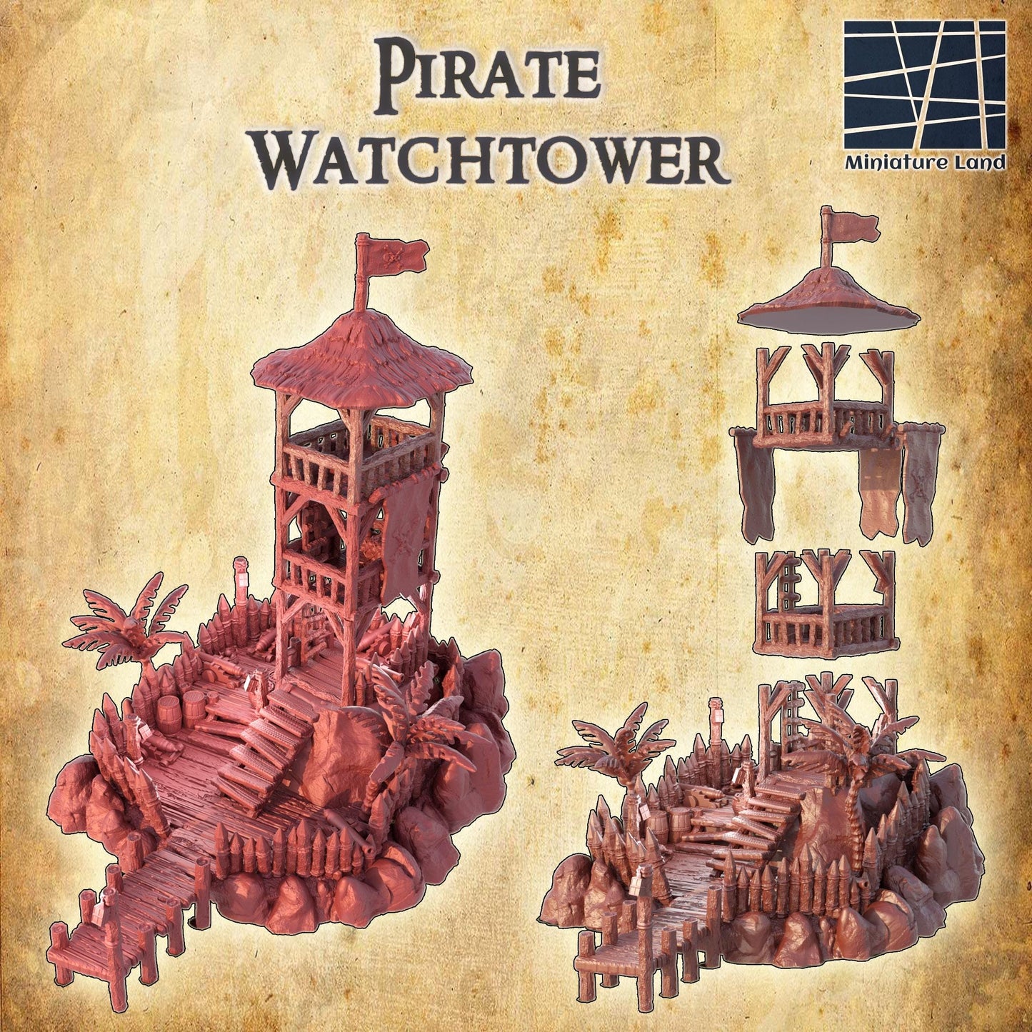 Pirate Watchtower - Tabletop Terrain - 28 MM, Tabletop 3D Printed Terrain by MiniatureLand, Perfect for Wargaming and RPGs