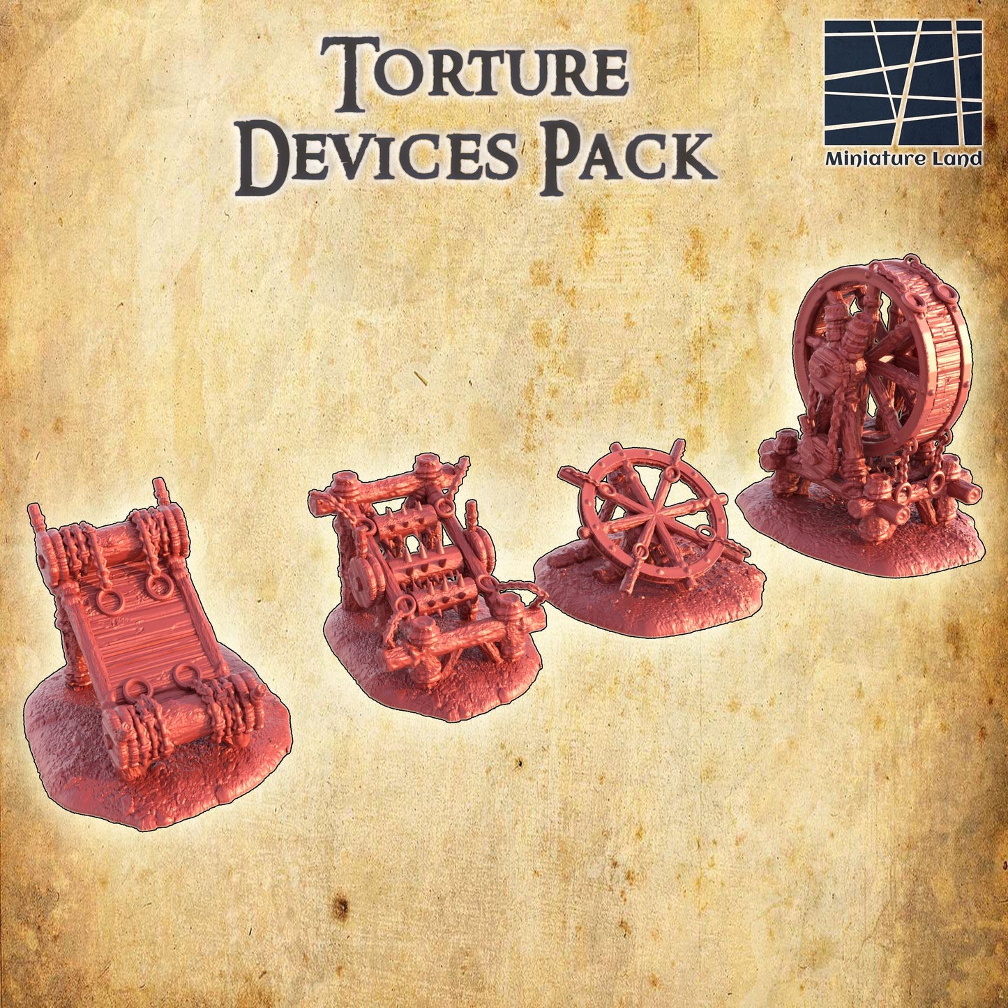 Torture Devices Pack - Tabletop Terrain - 28 MM, Tabletop 3D Printed Terrain by MiniatureLand, Perfect for Wargaming and RPGs