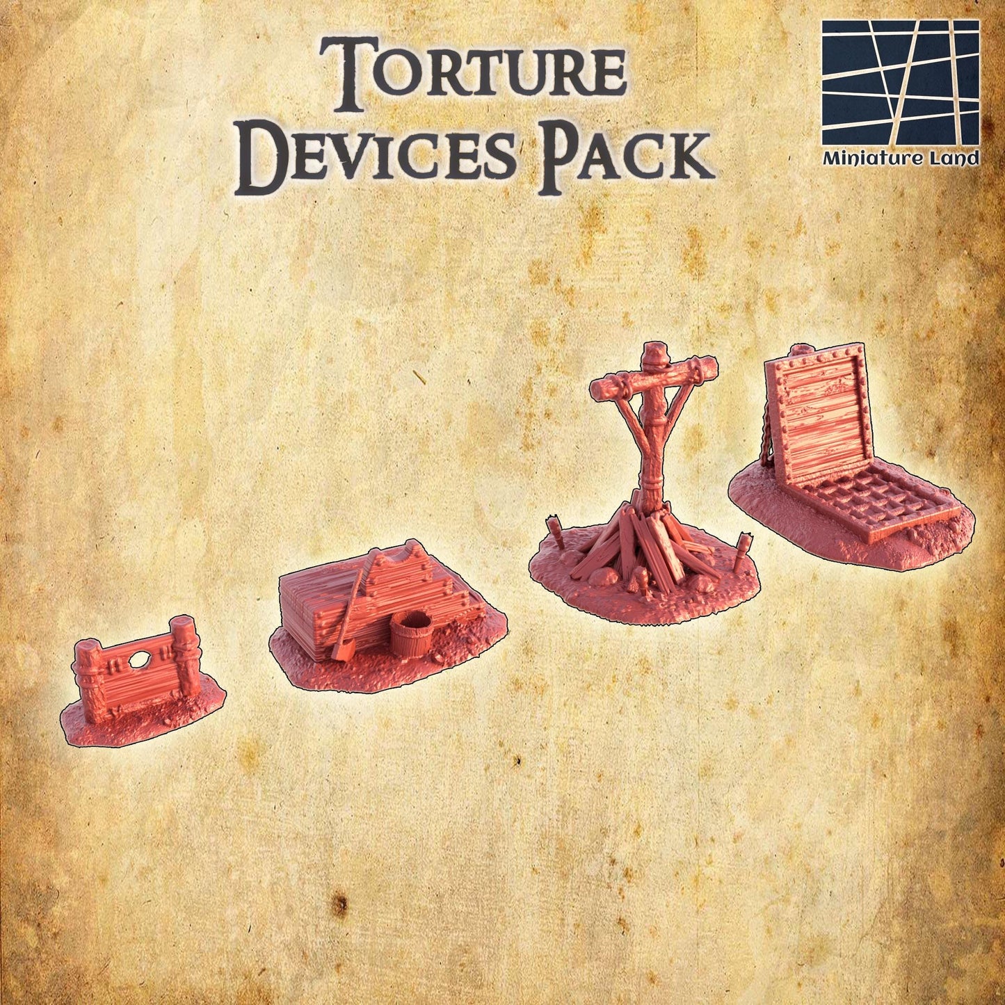 Torture Devices Pack - Tabletop Terrain - 28 MM, Tabletop 3D Printed Terrain by MiniatureLand, Perfect for Wargaming and RPGs