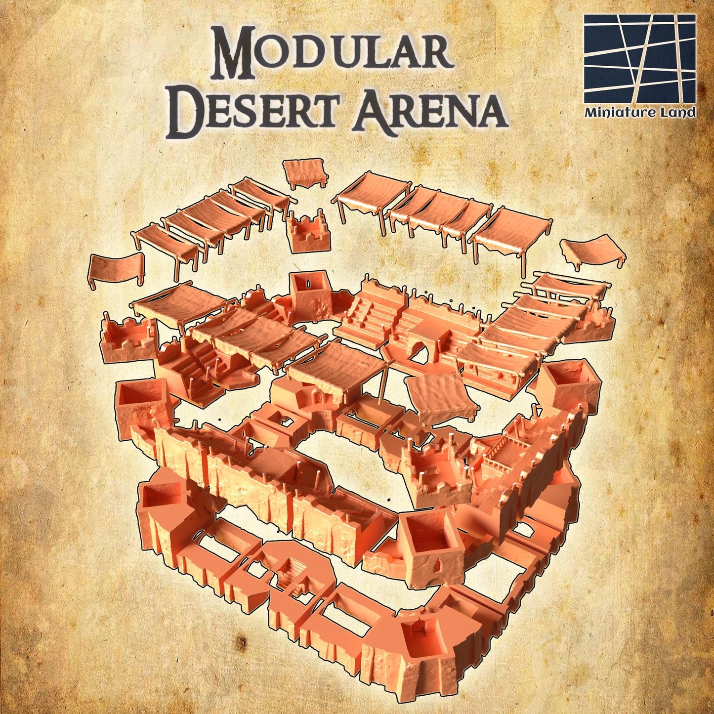 Small Desert Arena - Tabletop Terrain - 28 MM, Tabletop 3D Printed Terrain by MiniatureLand, Perfect for Wargaming and RPGs