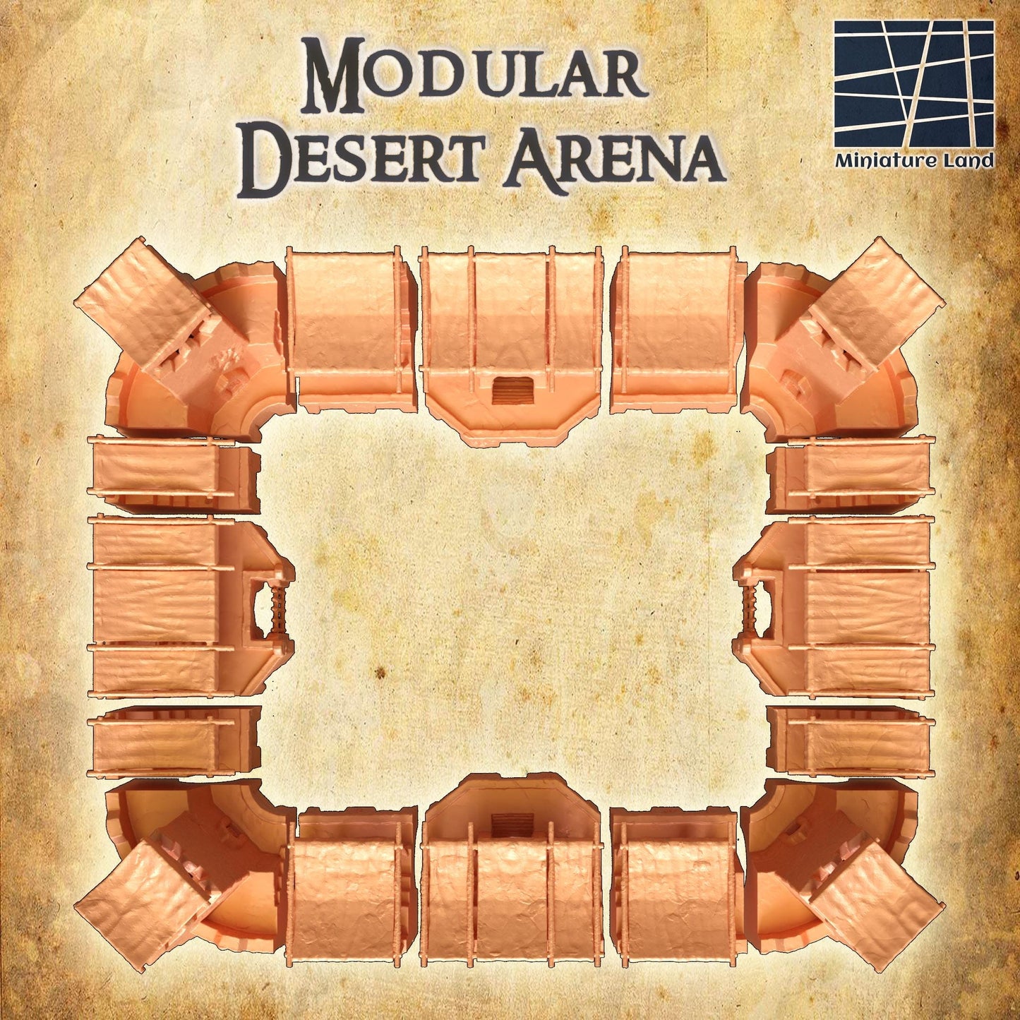 Small Desert Arena - Tabletop Terrain - 28 MM, Tabletop 3D Printed Terrain by MiniatureLand, Perfect for Wargaming and RPGs