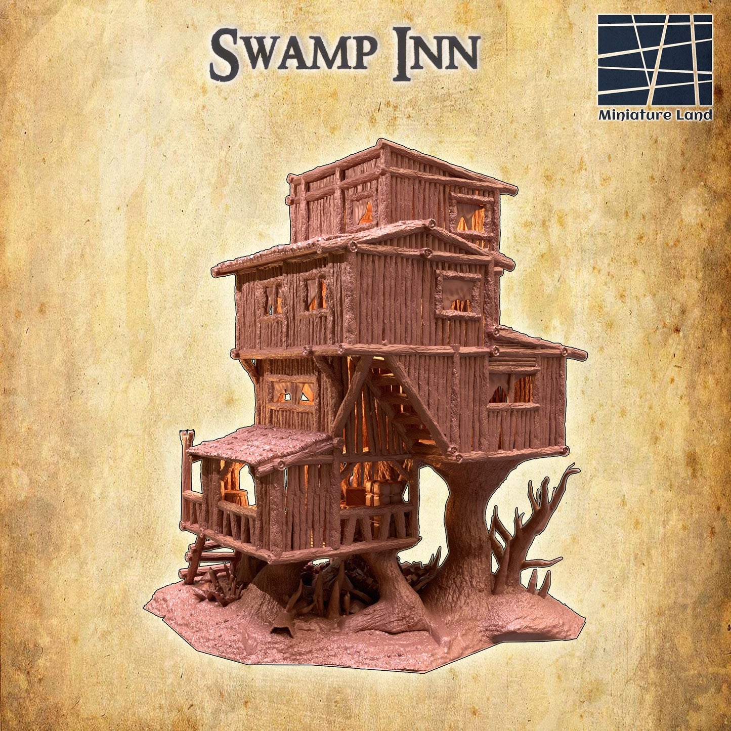 Swamp Inn - Tabletop Terrain - 28 MM, Tabletop 3D Printed Terrain by MiniatureLand, Perfect for Wargaming and RPGs