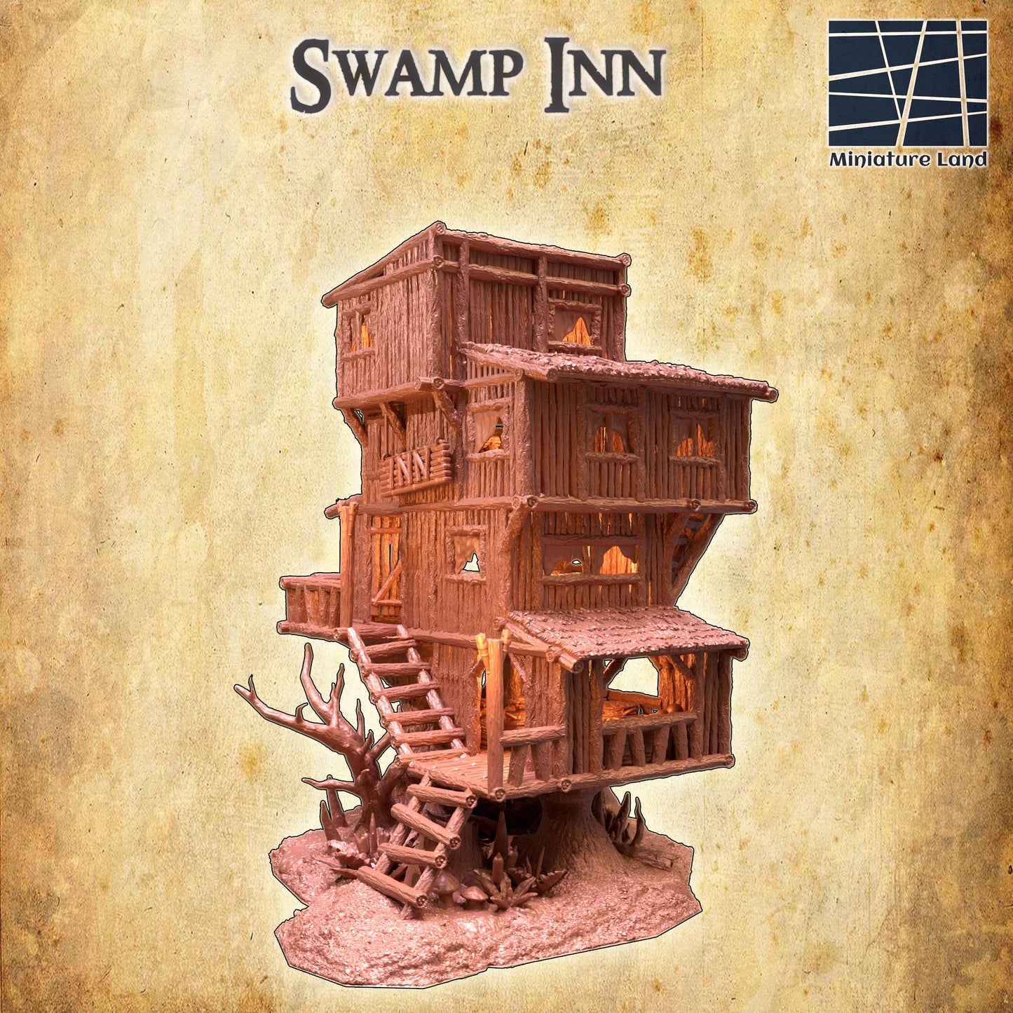 Swamp Inn - Tabletop Terrain - 28 MM, Tabletop 3D Printed Terrain by MiniatureLand, Perfect for Wargaming and RPGs