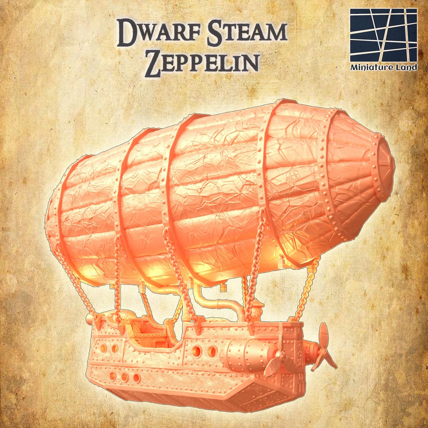 Dwarf Steam Zeppelin - Tabletop Terrain - 28 MM, Tabletop 3D Printed Terrain by MiniatureLand, Perfect for Wargaming and RPGs