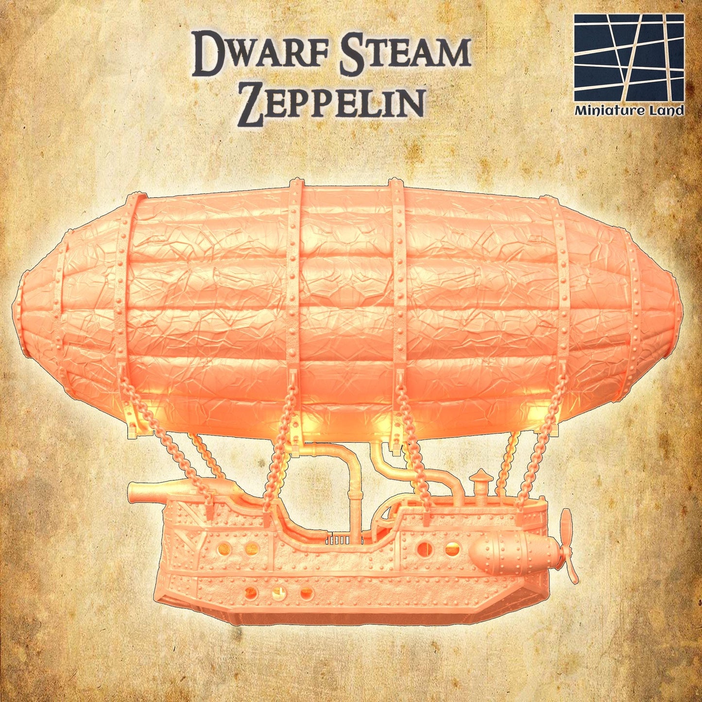 Dwarf Steam Zeppelin - Tabletop Terrain - 28 MM, Tabletop 3D Printed Terrain by MiniatureLand, Perfect for Wargaming and RPGs