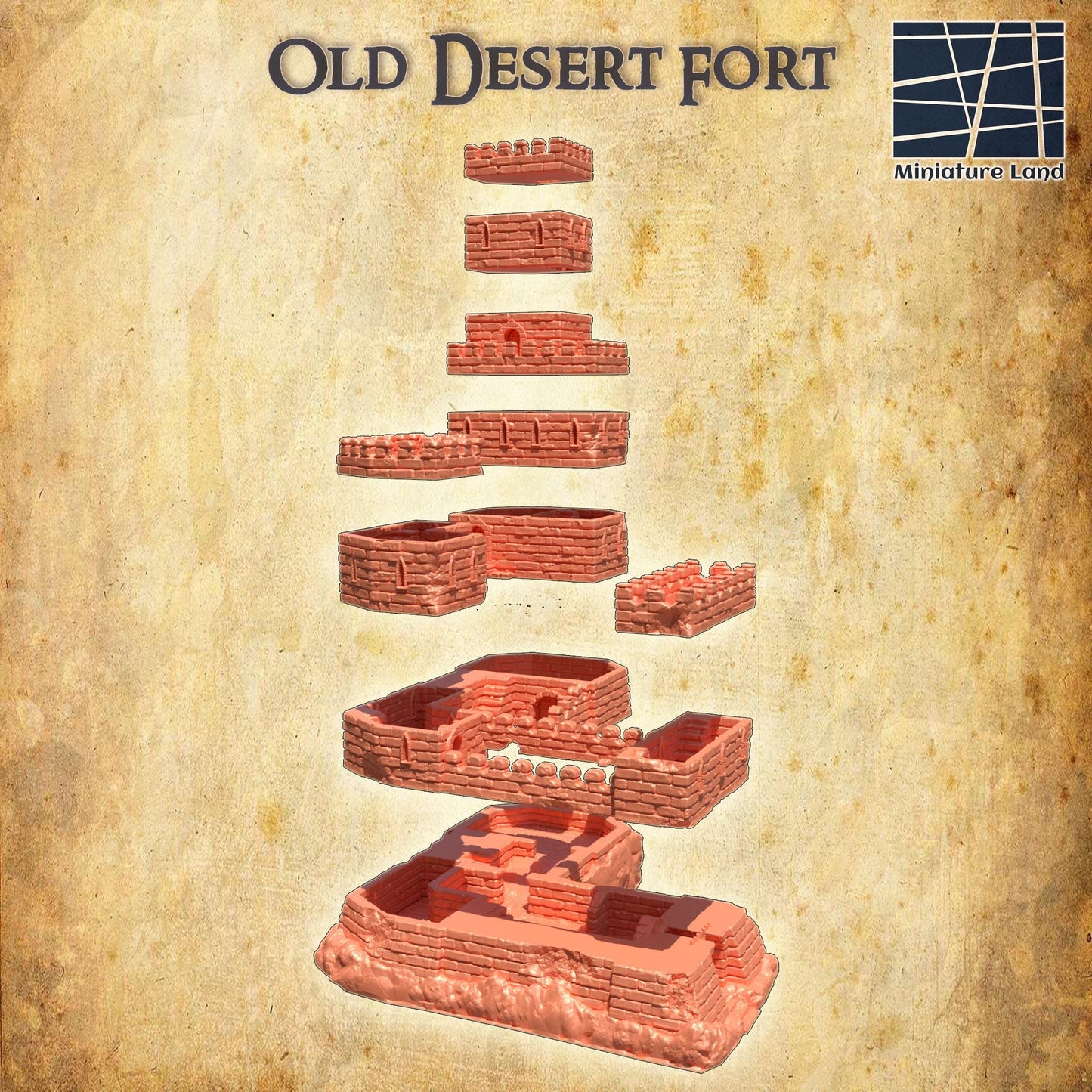 Old Desert Fort - Tabletop Terrain - 28 MM, Tabletop 3D Printed Terrain by MiniatureLand, Perfect for Wargaming and RPGs