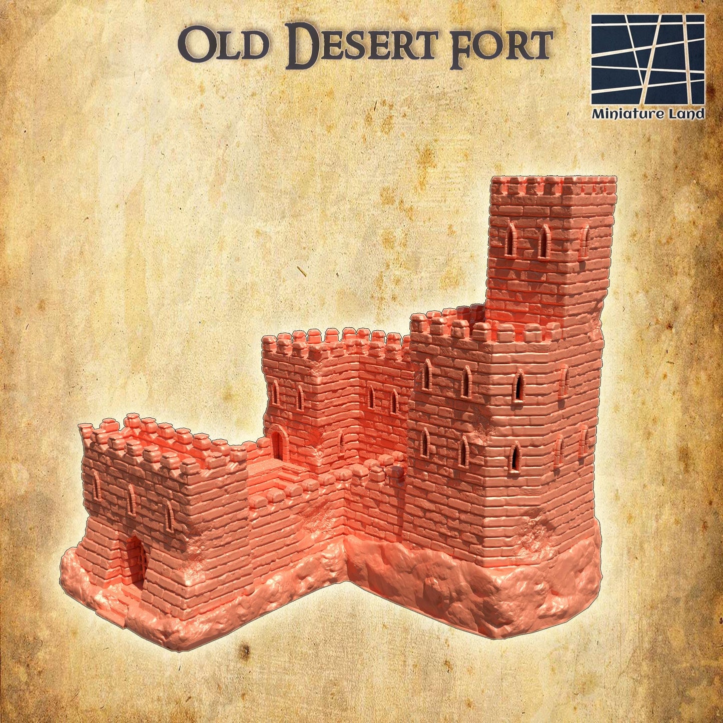 Old Desert Fort - Tabletop Terrain - 28 MM, Tabletop 3D Printed Terrain by MiniatureLand, Perfect for Wargaming and RPGs