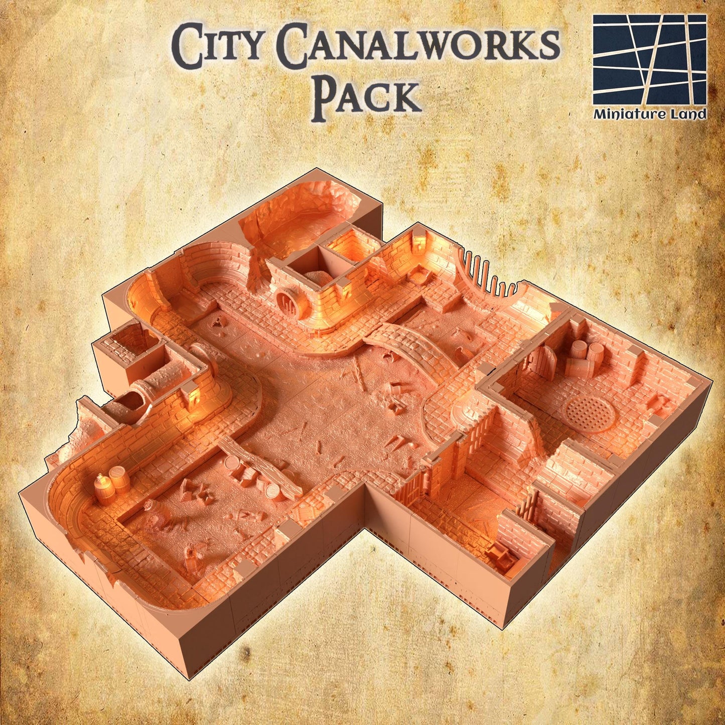City CanalWorks Pack - Tabletop Terrain - 28 MM Tabletop 3D Printed Terrain by MiniatureLand, Perfect for Wargaming and RPGs