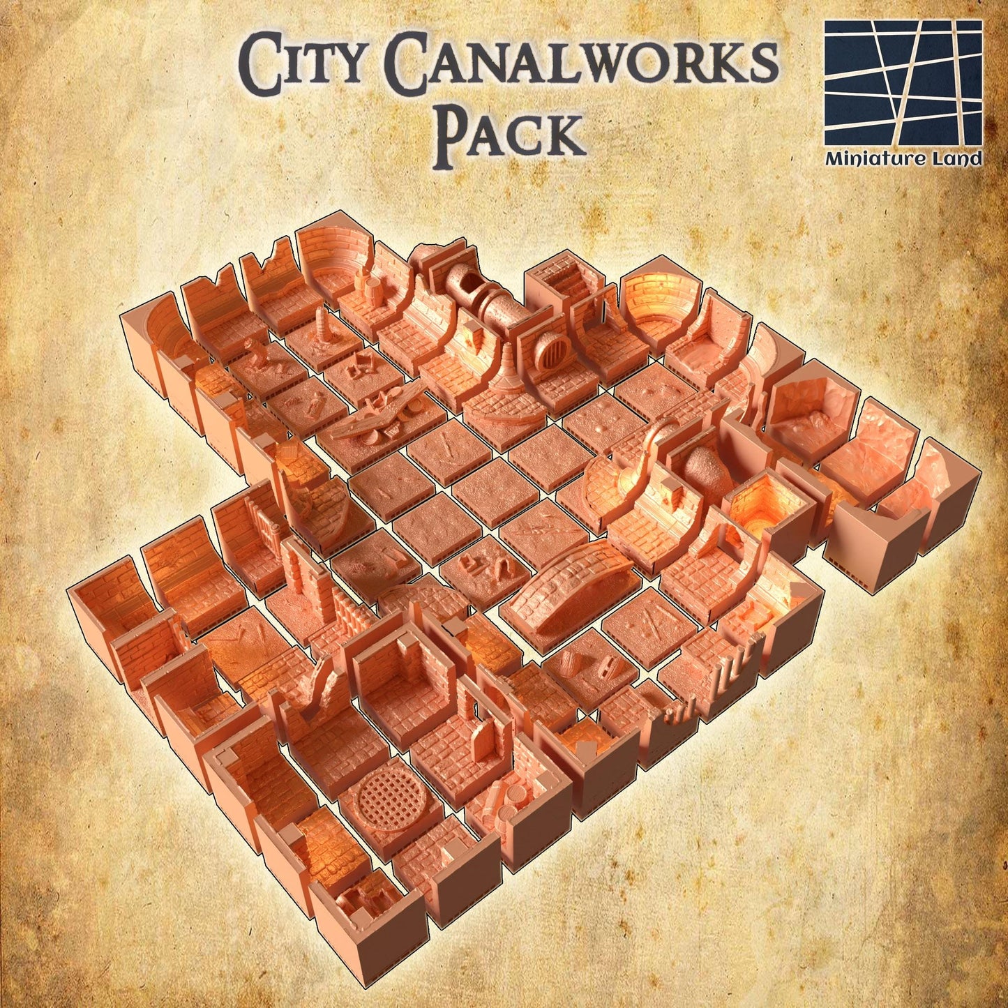 City CanalWorks Pack - Tabletop Terrain - 28 MM Tabletop 3D Printed Terrain by MiniatureLand, Perfect for Wargaming and RPGs