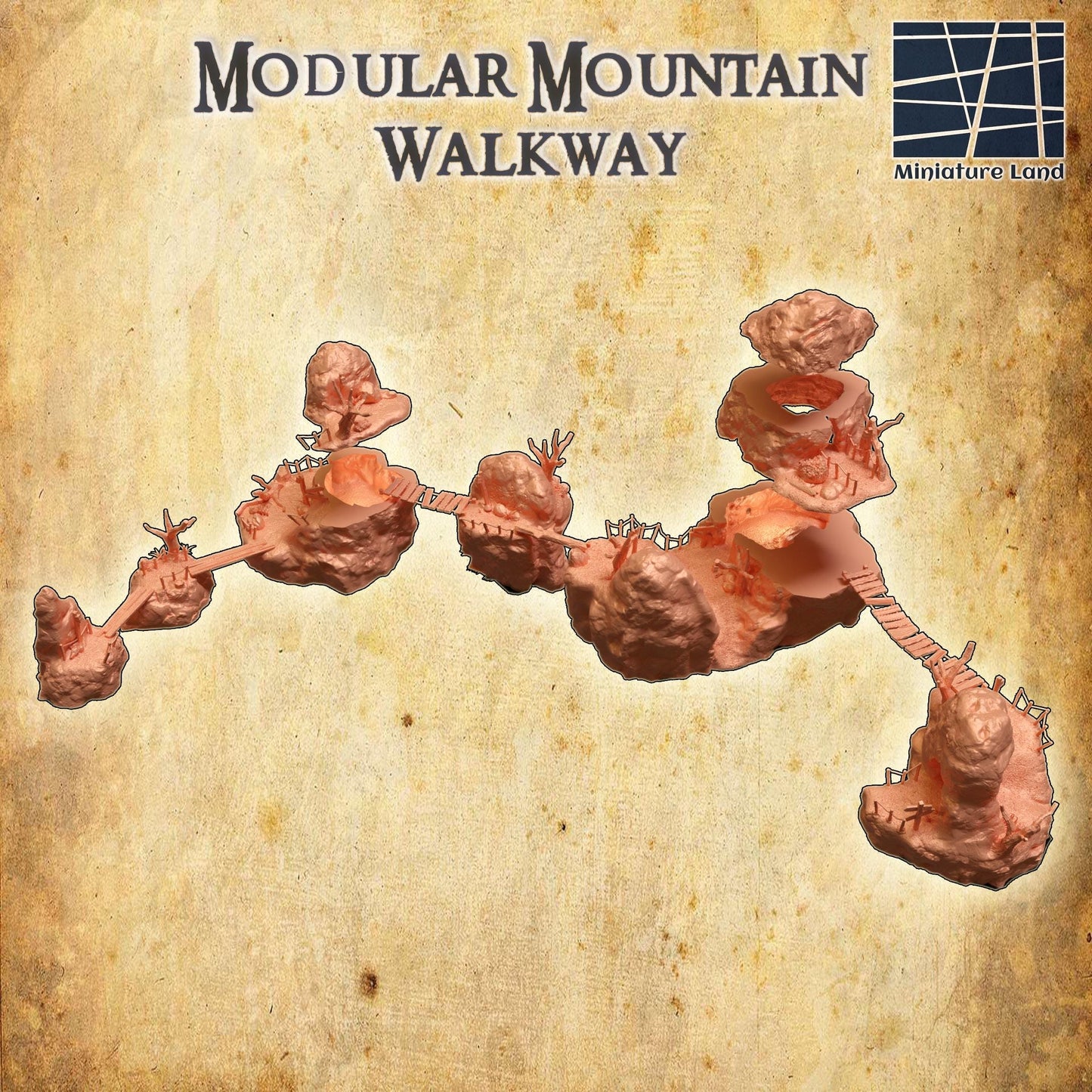 Modular Mountain Walkway - Tabletop Terrain - 28 MM, Tabletop 3D Printed Terrain by MiniatureLand, Perfect for Wargaming and RPGs
