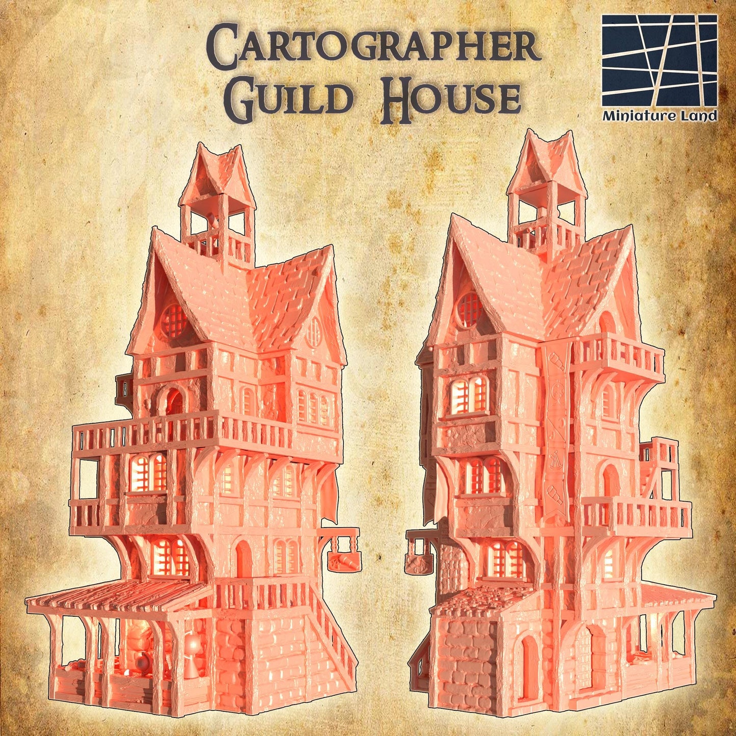 Cartographer Guild House - Tabletop Terrain - 28 MM, Tabletop 3D Printed Terrain by MiniatureLand, Perfect for Wargaming and RPGs