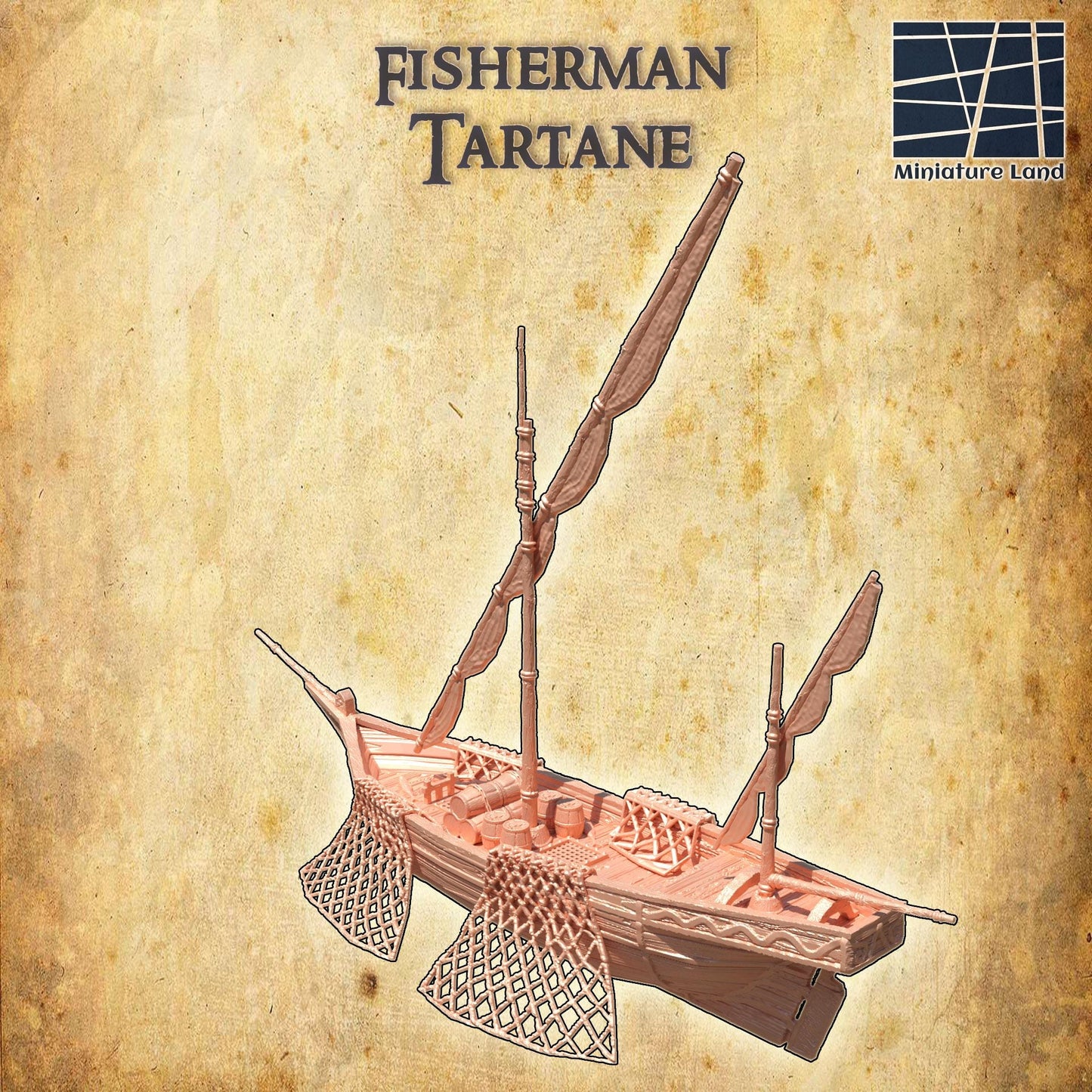 Fisherman Tartane - Tabletop Terrain - 28 MM, Tabletop 3D Printed Terrain by MiniatureLand, Perfect for Wargaming and RPGs