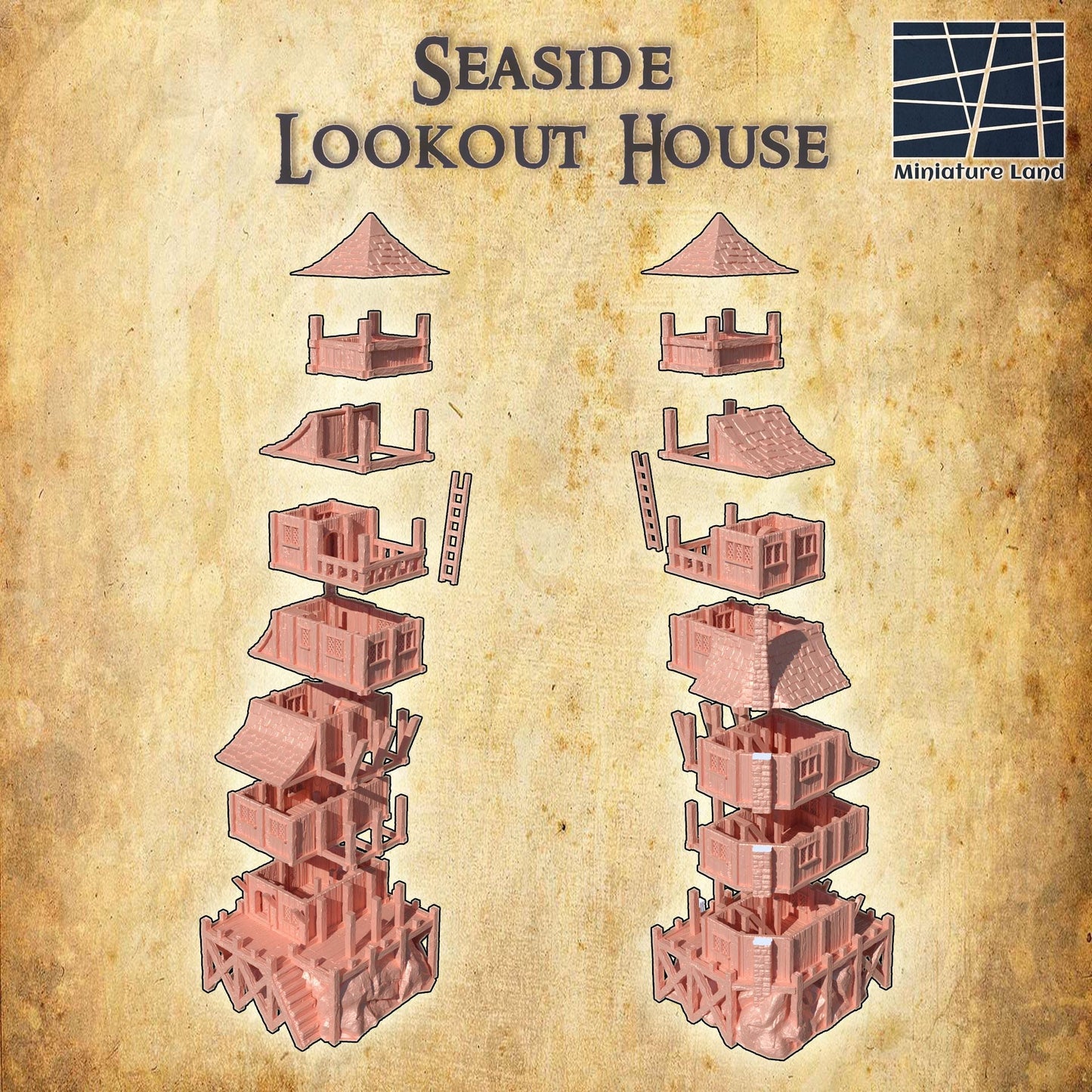 Seaside Lookout House - Tabletop Terrain - 28 MM, Tabletop 3D Printed Terrain by MiniatureLand, Perfect for Wargaming and RPGs