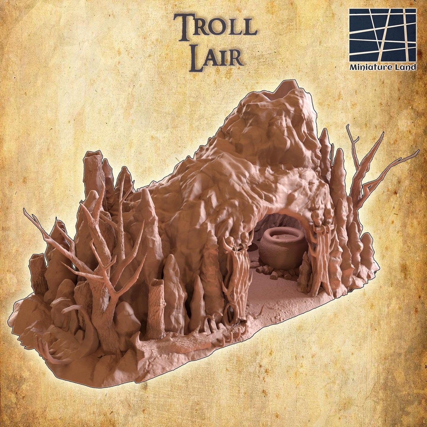 Troll Lair - Tabletop Terrain - 28 MM, Tabletop 3D Printed Terrain by MiniatureLand, Perfect for Wargaming and RPGs