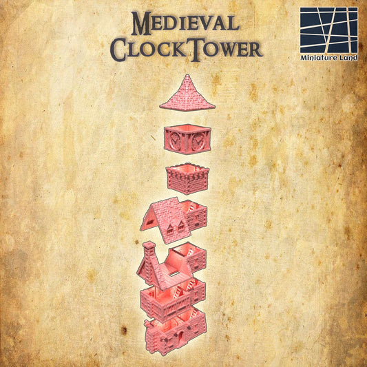 Medieval Clocktower - Tabletop Terrain - 28 MM, Tabletop 3D Printed Terrain by MiniatureLand, Perfect for Wargaming and RPGs