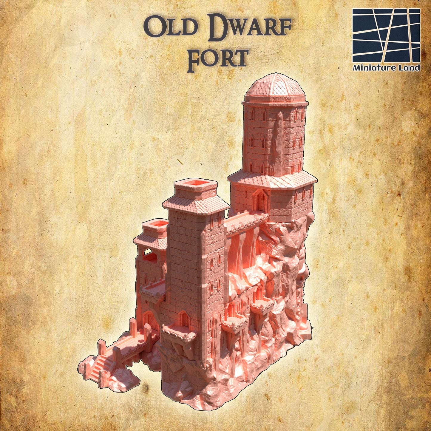 Old Dwarf Fort - Tabletop Terrain - 28 MM, Tabletop 3D Printed Terrain by MiniatureLand, Perfect for Wargaming and RPGs