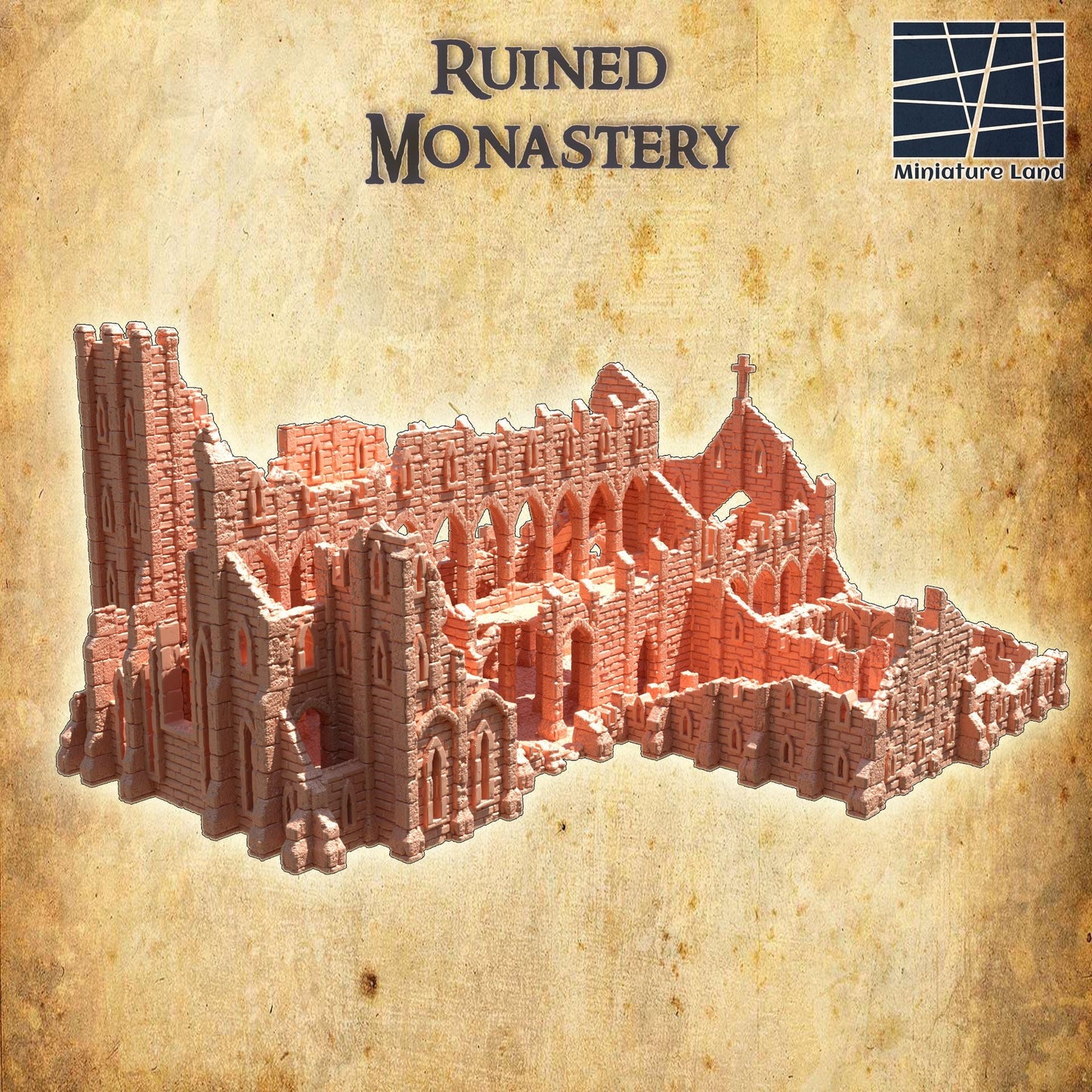 Ruined Monastery - Tabletop Terrain - 28 MM, Tabletop 3D Printed Terrain by MiniatureLand, Perfect for Wargaming and RPGs