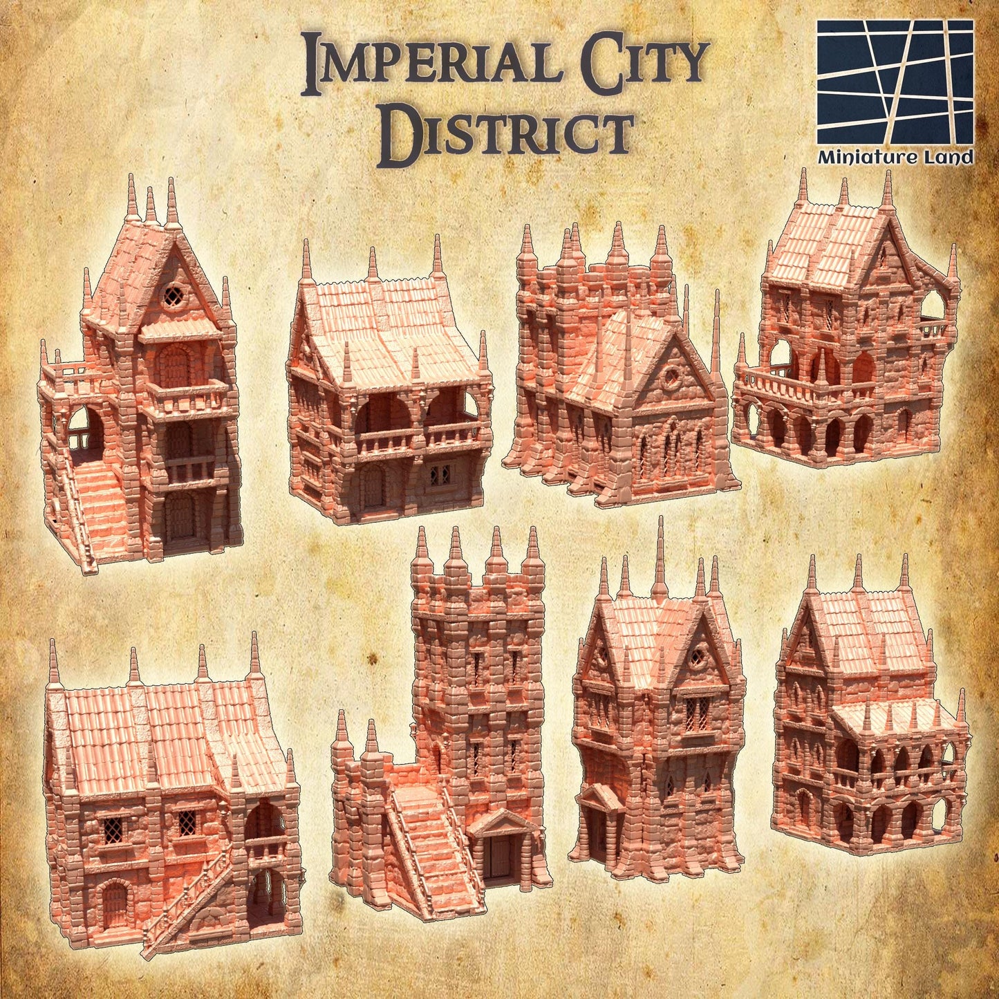 Imperial City District - Tabletop Terrain - 28 MM, Tabletop 3D Printed Terrain by MiniatureLand, Perfect for Wargaming and RPGs