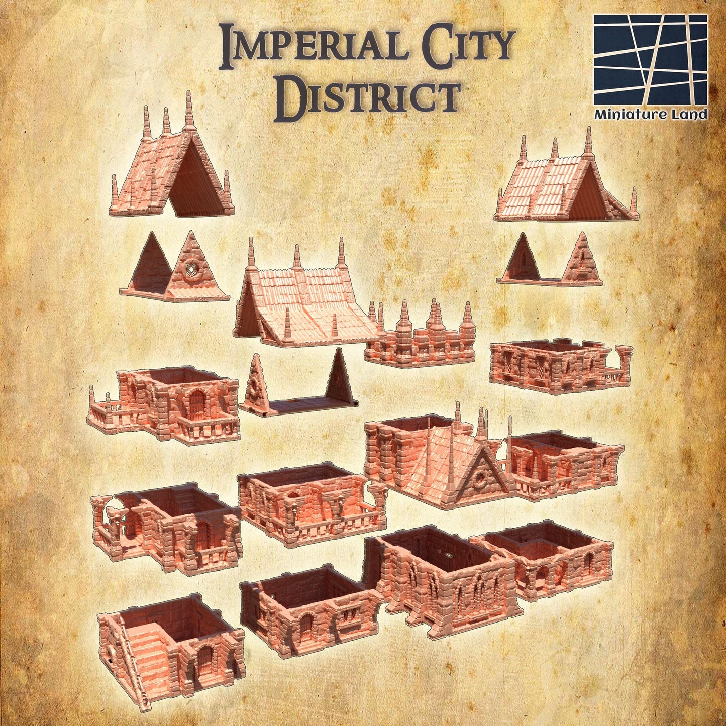Imperial City District - Tabletop Terrain - 28 MM, Tabletop 3D Printed Terrain by MiniatureLand, Perfect for Wargaming and RPGs