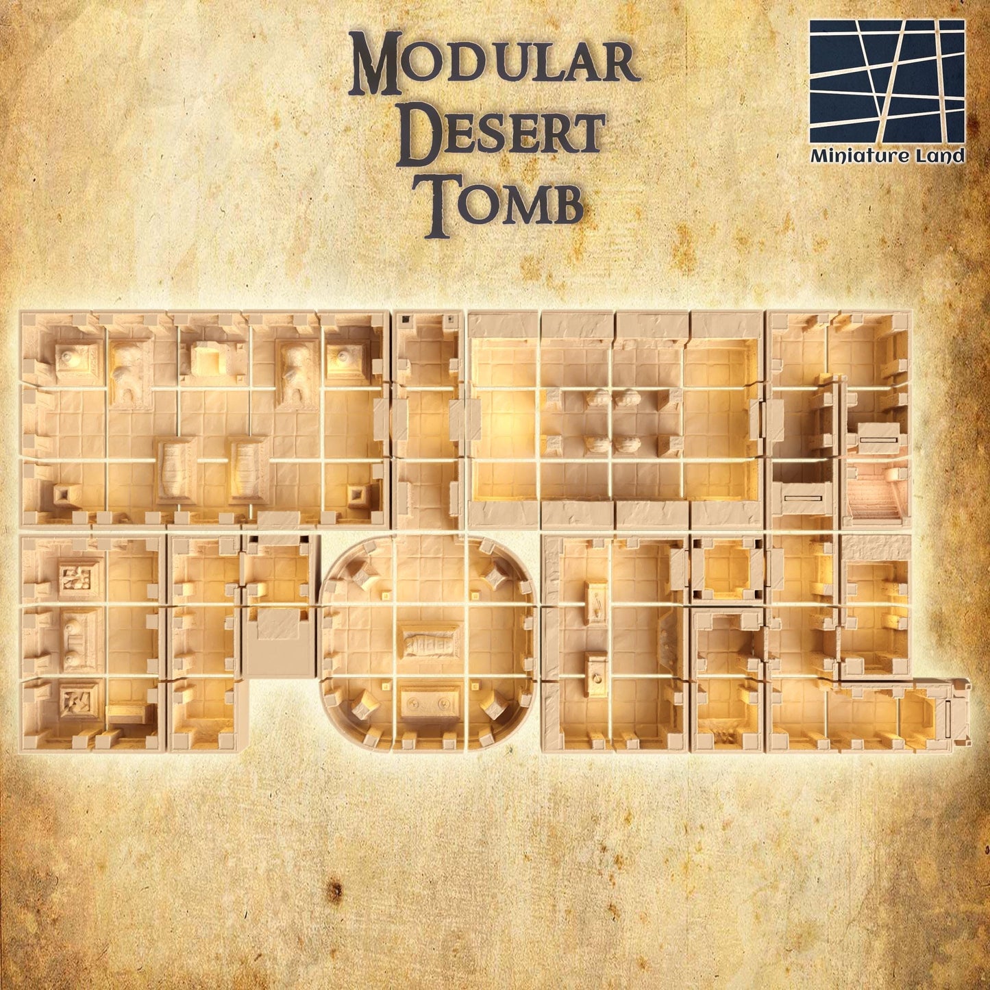 Modular Desert Tomb - Tabletop Terrain - 28 MM 3D Printed Terrain by MiniatureLand, Perfect for Wargaming and RPGs
