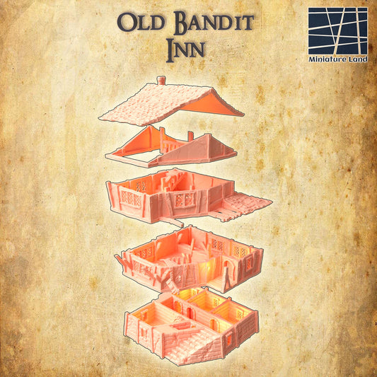 Old Bandit Inn - Tabletop Terrain - 28 MM, Tabletop 3D Printed Terrain by MiniatureLand, Perfect for Wargaming and RPGs
