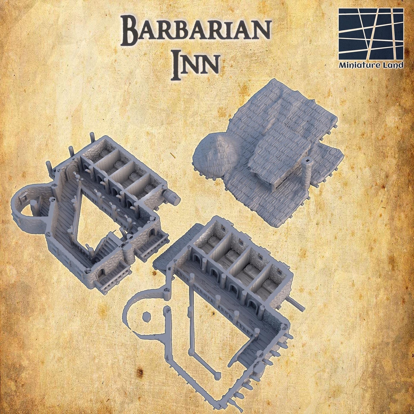 Barbarian Inn - Tabletop Terrain - 28 MM, Tabletop 3D Printed Terrain by MiniatureLand, Perfect for Wargaming and RPGs