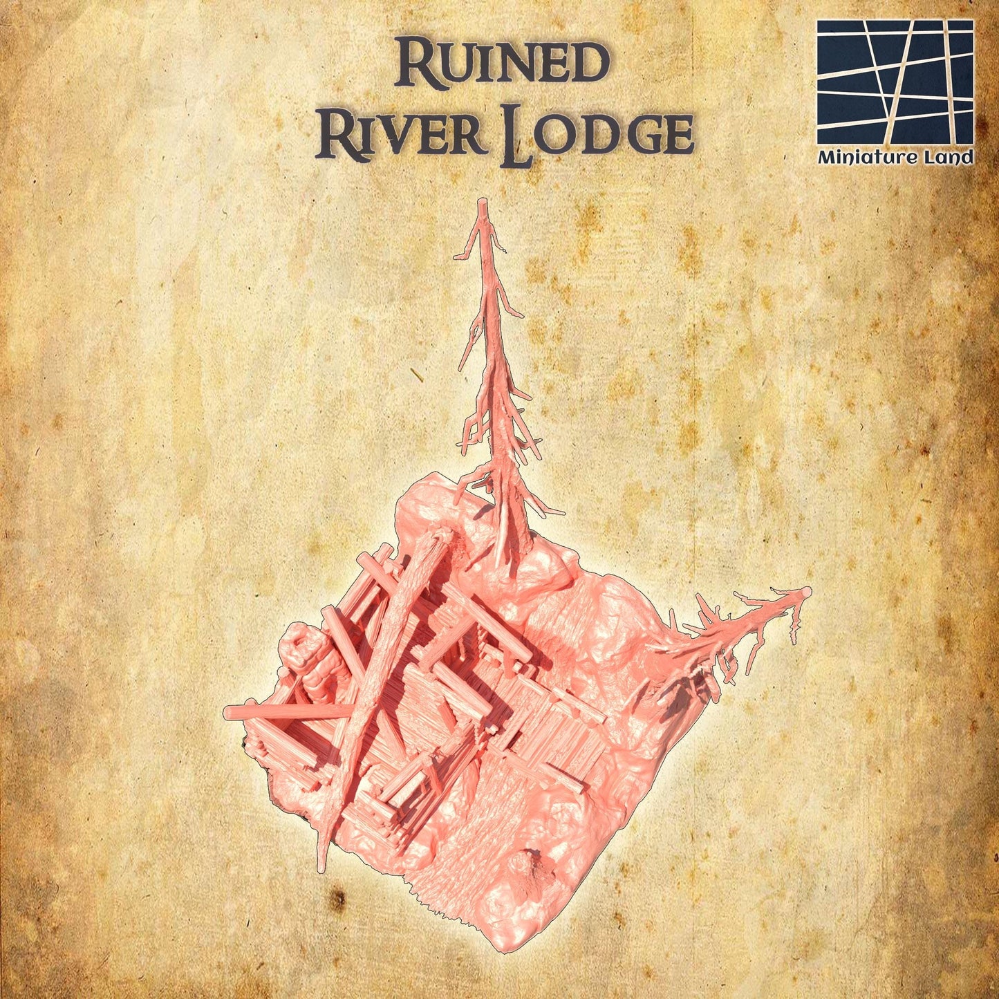 Ruined River Lodge - Tabletop Terrain - 28 MM, Tabletop 3D Printed Terrain by MiniatureLand, Perfect for Wargaming and RPGs