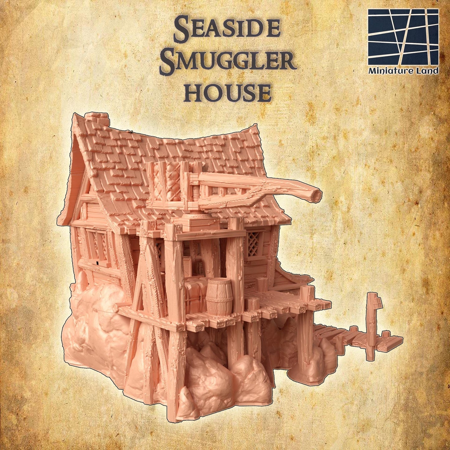 Seaside Smuggler House- Tabletop Terrain - 28 MM, Tabletop 3D Printed Terrain by MiniatureLand, Perfect for Wargaming and RPGs