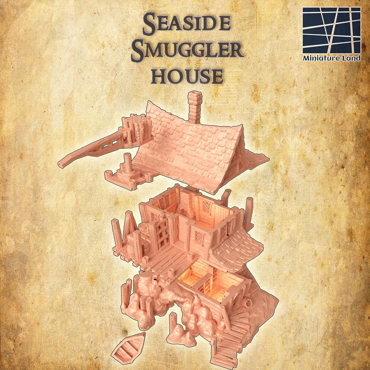 Seaside Smuggler House- Tabletop Terrain - 28 MM, Tabletop 3D Printed Terrain by MiniatureLand, Perfect for Wargaming and RPGs