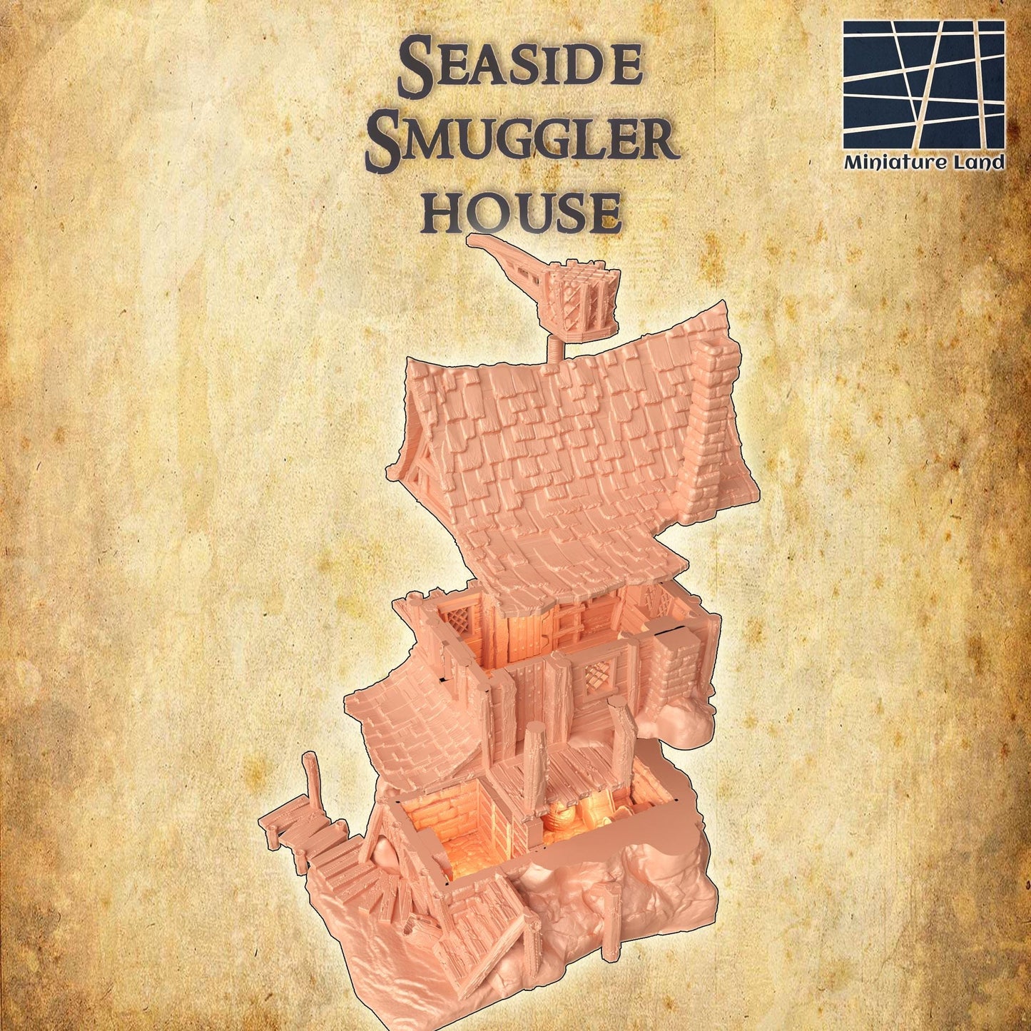 Seaside Smuggler House- Tabletop Terrain - 28 MM, Tabletop 3D Printed Terrain by MiniatureLand, Perfect for Wargaming and RPGs