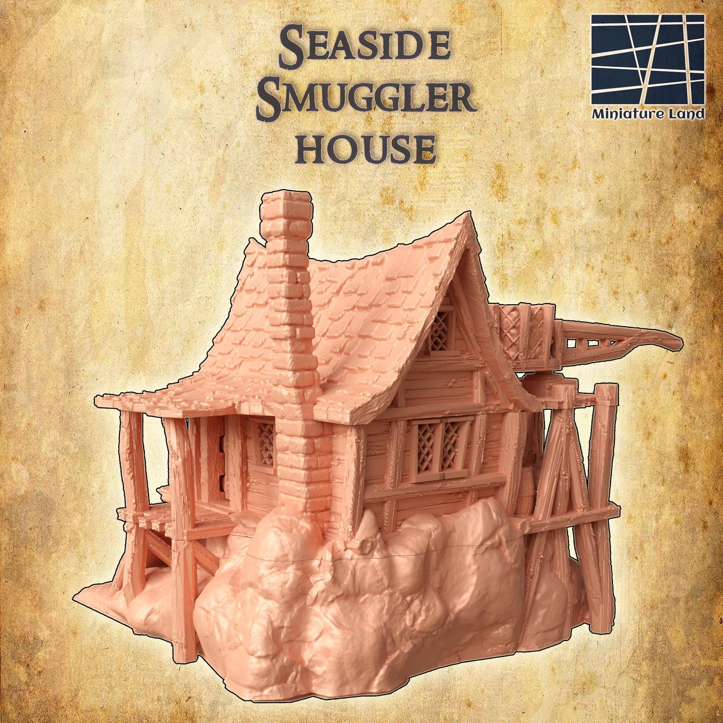 Seaside Smuggler House- Tabletop Terrain - 28 MM, Tabletop 3D Printed Terrain by MiniatureLand, Perfect for Wargaming and RPGs