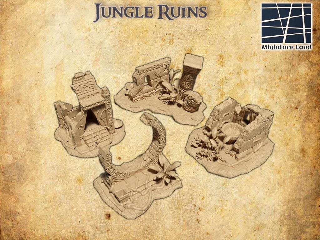 Jungle Ruin - Tabletop Terrain - 28 MM, Tabletop 3D Printed Terrain by MiniatureLand, Perfect for Wargaming and RPGs