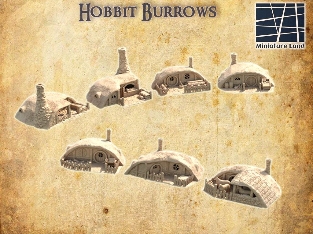 Hobbit Burrows - Tabletop Terrain - 28 MM, Tabletop 3D Printed Terrain by MiniatureLand, Perfect for Wargaming and RPGs