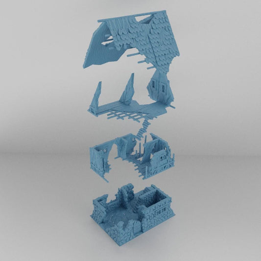 Ruined House - Tabletop Terrain - 28 MM, Tabletop 3D Printed Terrain by MiniatureLand, Perfect for Wargaming and RPGs