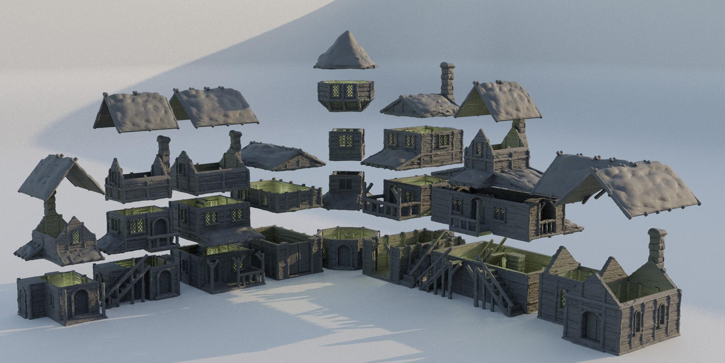 Winter Forest Village - Tabletop Terrain - 28 MM, Tabletop 3D Printed Terrain by MiniatureLand, Perfect for Wargaming and RPGs