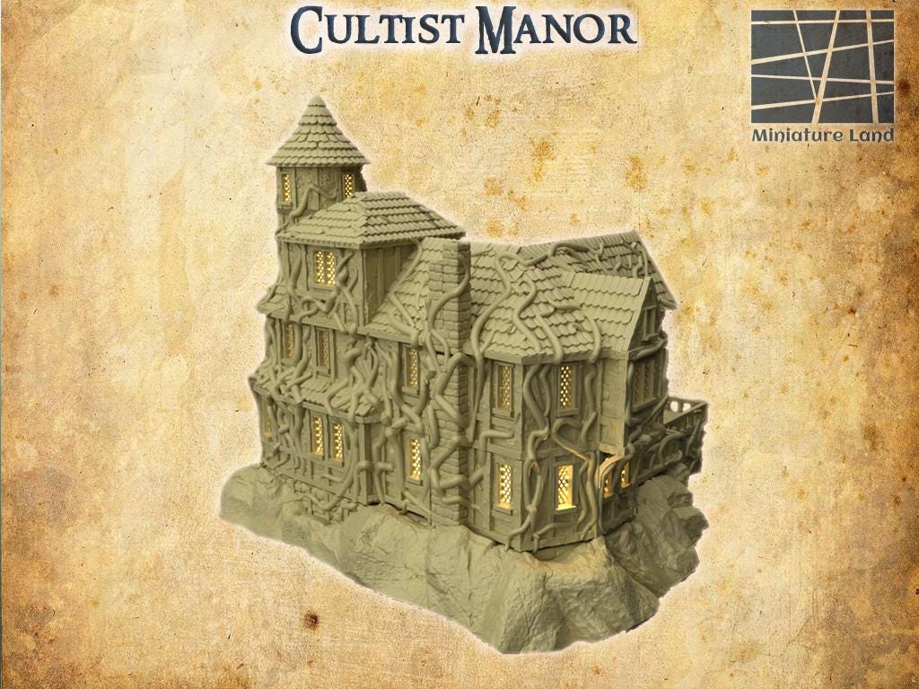 Cultist Manor - Tabletop Terrain - 28 MM, Tabletop 3D Printed Terrain by MiniatureLand, Perfect for Wargaming and RPGs