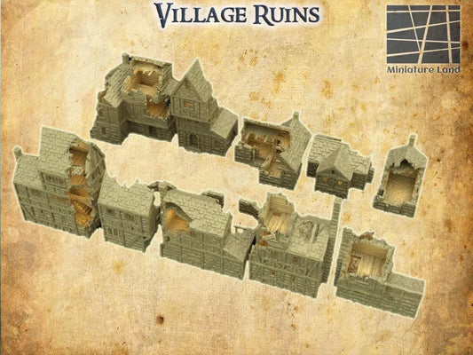Village Ruins - Tabletop Terrain - 28 MM, Tabletop 3D Printed Terrain by MiniatureLand, Perfect for Wargaming and RPGs