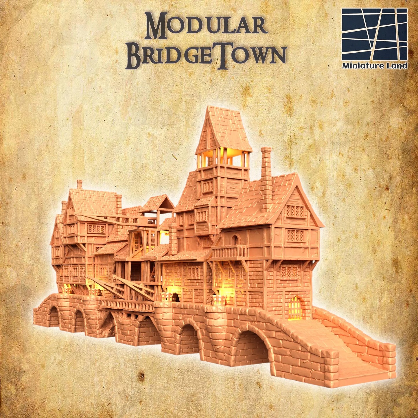 Modular Bridgetown - Tabletop Terrain - 28 MM, Tabletop 3D Printed Terrain by MiniatureLand, Perfect for Wargaming and RPGs