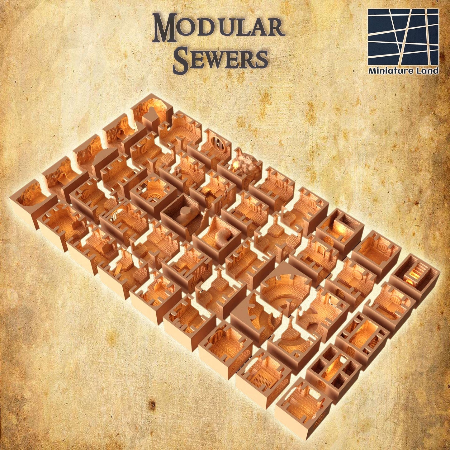 Modular Imperial Sewers - Tabletop Terrain - 28 MM Tabletop 3D Printed Terrain by MiniatureLand, Perfect for Wargaming and RPGs