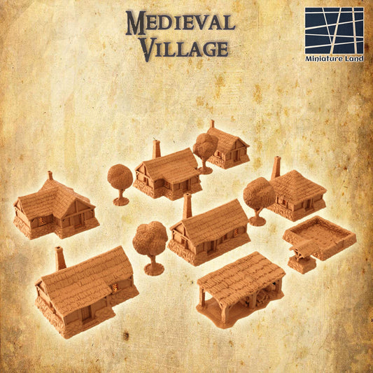 Modular Medieval Village - Tabletop Terrain - 28 MM, Tabletop 3D Printed Terrain by MiniatureLand, Perfect for Wargaming and RPGs