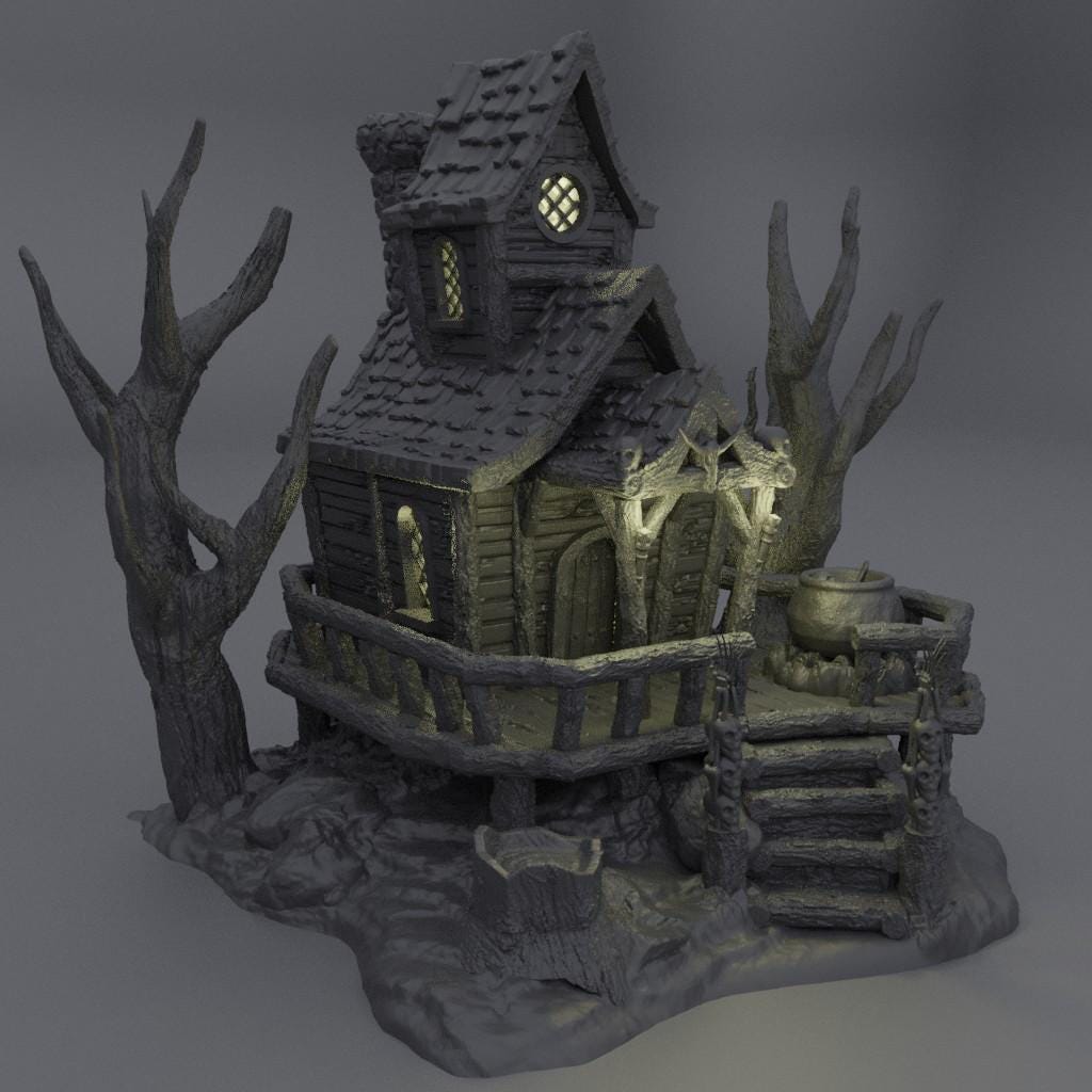 Witch Hut - Tabletop Terrain - 28 MM, Tabletop 3D Printed Terrain by MiniatureLand, Perfect for Wargaming and RPGs