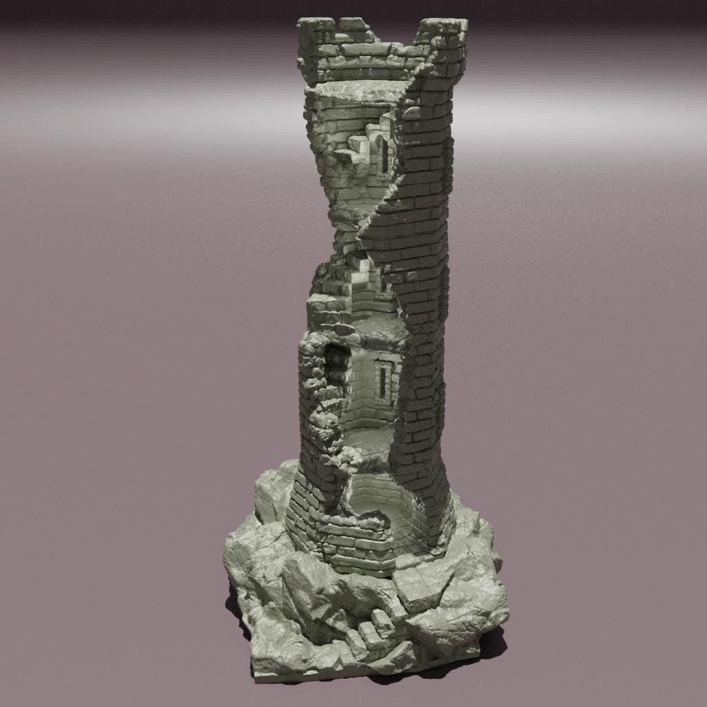 Ruined Lookout Tower - Tabletop Terrain - 28 MM, Tabletop 3D Printed Terrain by MiniatureLand, Perfect for Wargaming and RPGs