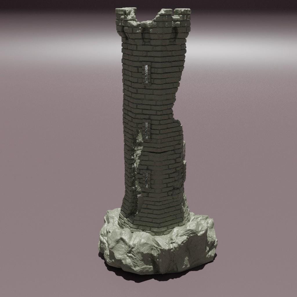 Ruined Lookout Tower - Tabletop Terrain - 28 MM, Tabletop 3D Printed Terrain by MiniatureLand, Perfect for Wargaming and RPGs